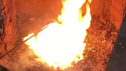 Copper and tin melting in the furnace
